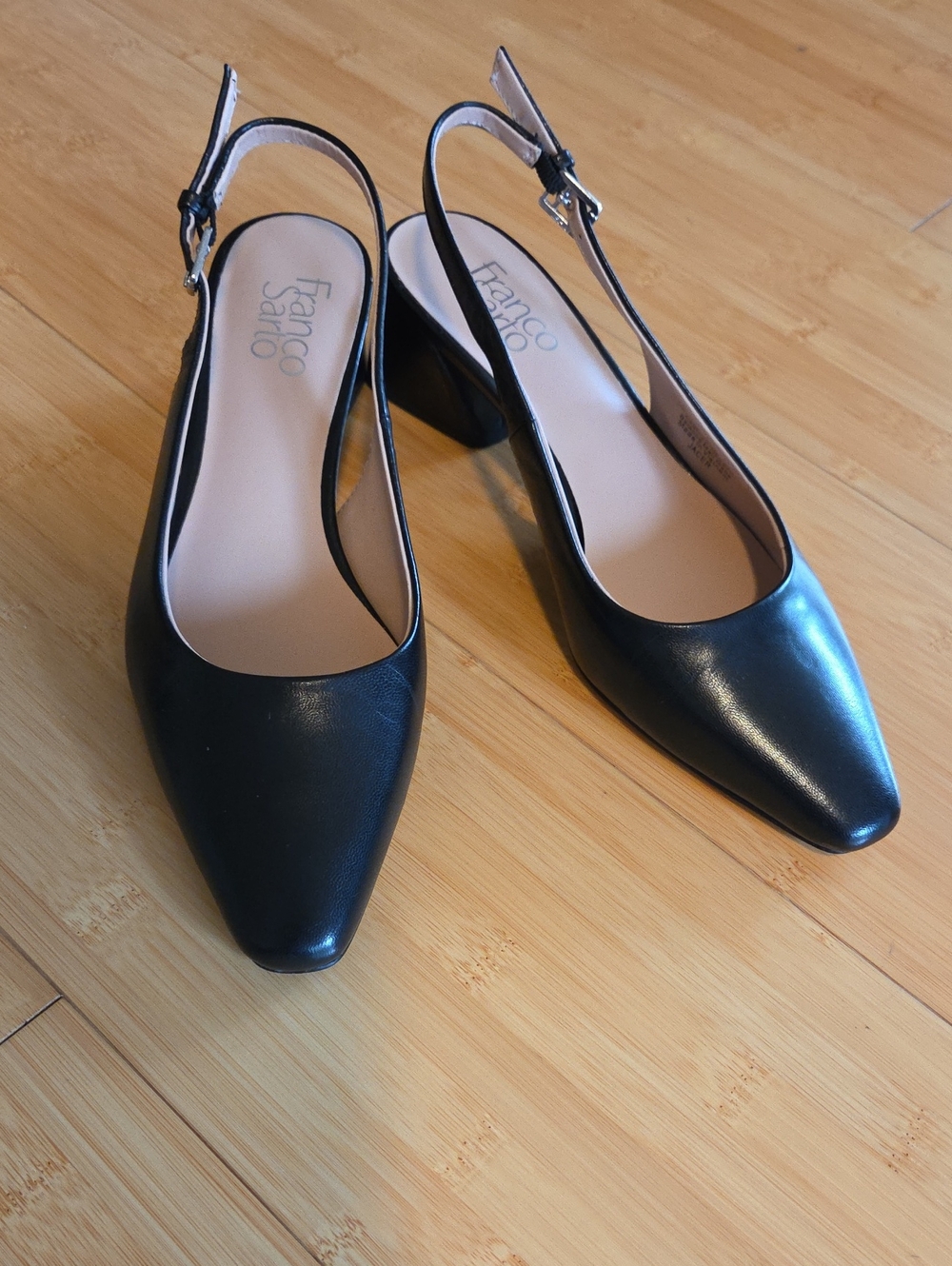 Franco Sarto Black Pointed Slingback Block Heel Pumps